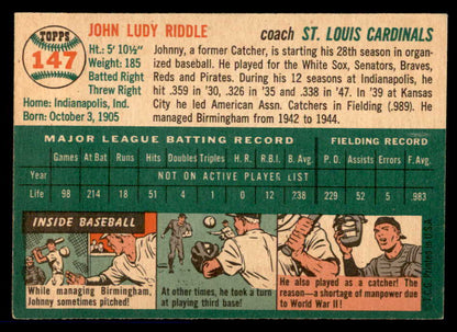 1954 Topps Baseball #147 Johnny Riddle Cardinals EX-MT 557112