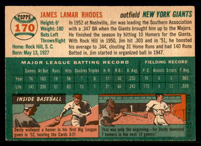1954 Topps Baseball #170 Dusty Rhodes Giants EX-MT 557125