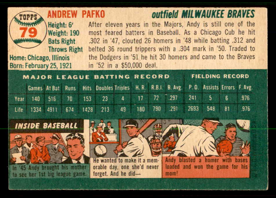 1954 Topps Baseball #079 Andy Pafko Braves EX-MT 557132