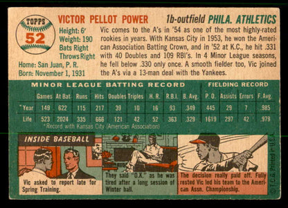 1954 Topps Baseball #052 Vic Power A's EX-MT 557133