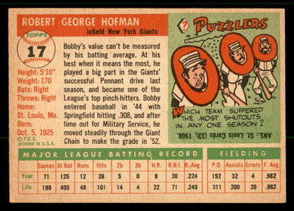 1955 Topps Baseball #017 Bobby Hofman Giants EX-MT 557158