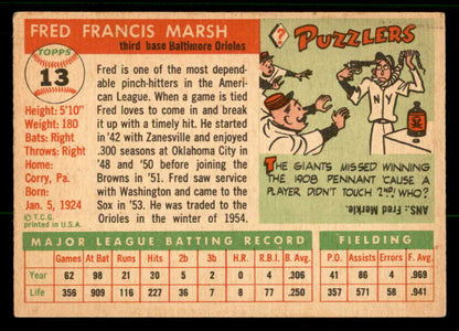 1955 Topps Baseball #013 Fred Marsh Orioles EX-MT 557159