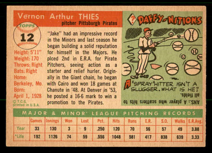1955 Topps Baseball #012 Jake Thies Pirates EX-MT 557160