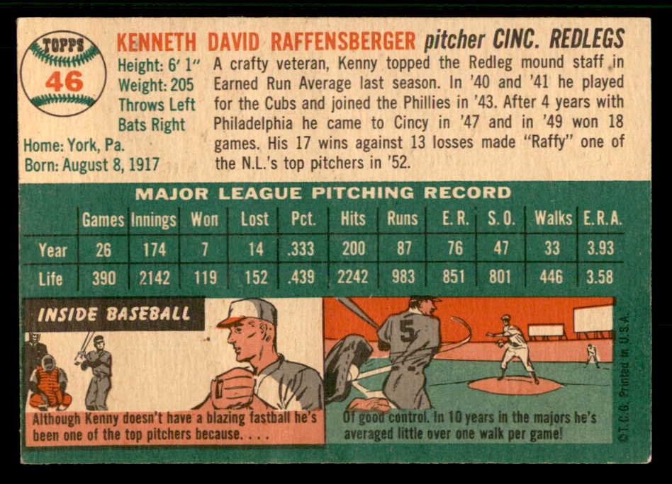 1954 Topps Baseball #046 Ken Raffensberger Reds EX-MT 557173