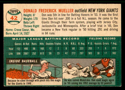 1954 Topps Baseball #042 Don Mueller Giants EX-MT 557174