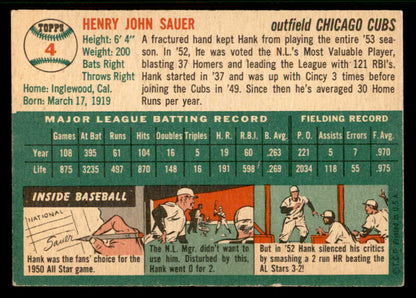 1954 Topps Baseball #004 Hank Sauer Cubs EX-MT 557193