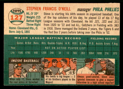 1954 Topps Baseball #127 Steve O'Neill Phillies EX-MT 557195
