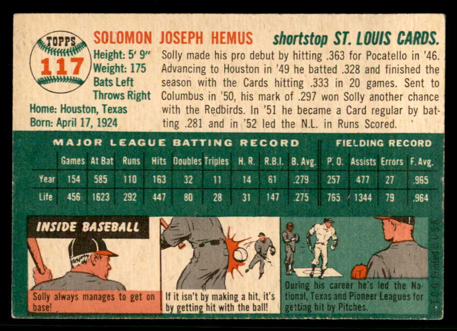 1954 Topps Baseball #117 Solly Hemus Cardinals EX-MT 557200