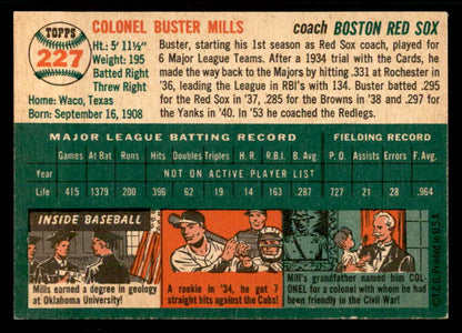 1954 Topps Baseball #227 Buster Mills Red Sox EX-MT 557213