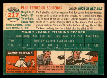 1954 Topps Baseball #217 Paul Schreiber Red Sox EX-MT 557219