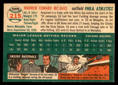 1954 Topps Baseball #215 Ed McGhee A's EX-MT 557221