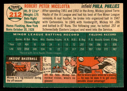 1954 Topps Baseball #212 Mickey Micelotta Phillies EX-MT 557225