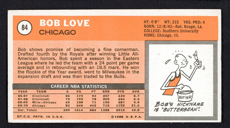 1970 Topps Basketball #084 Bob Love Bulls EX-MT 557227