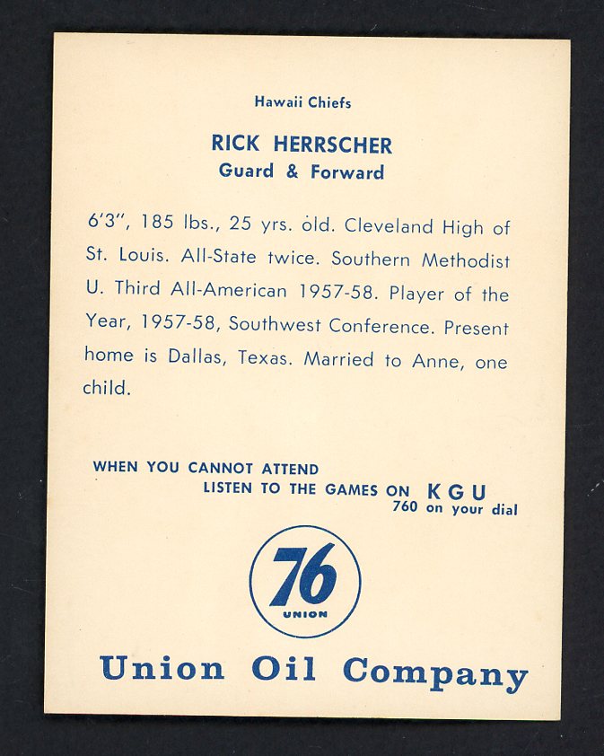 1961 Union Oil Rick Herrscher Hawaii Chiefs NR-MT 557255