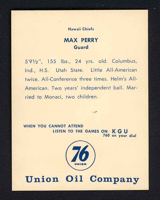 1961 Union Oil Max Perry Hawaii Chiefs NR-MT 557257