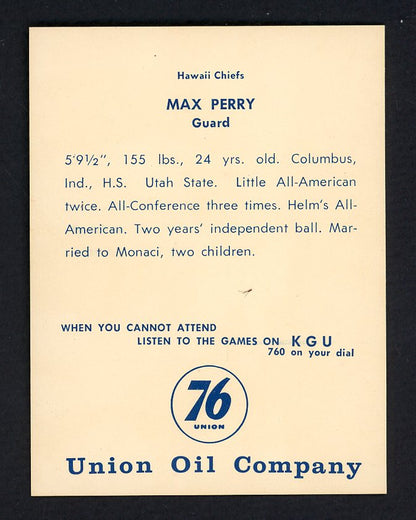 1961 Union Oil Max Perry Hawaii Chiefs NR-MT 557257