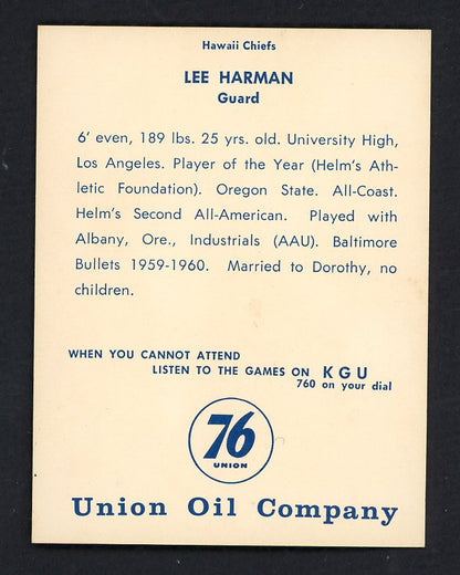 1961 Union Oil Lee Harman Hawaii Chiefs EX-MT 557259