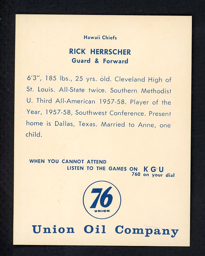 1961 Union Oil Rick Herrscher Hawaii Chiefs EX-MT 557260