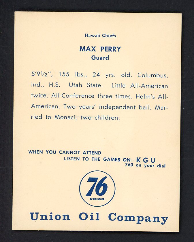 1961 Union Oil Max Perry Hawaii Chiefs EX-MT 557262