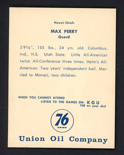 1961 Union Oil Max Perry Hawaii Chiefs EX-MT 557262