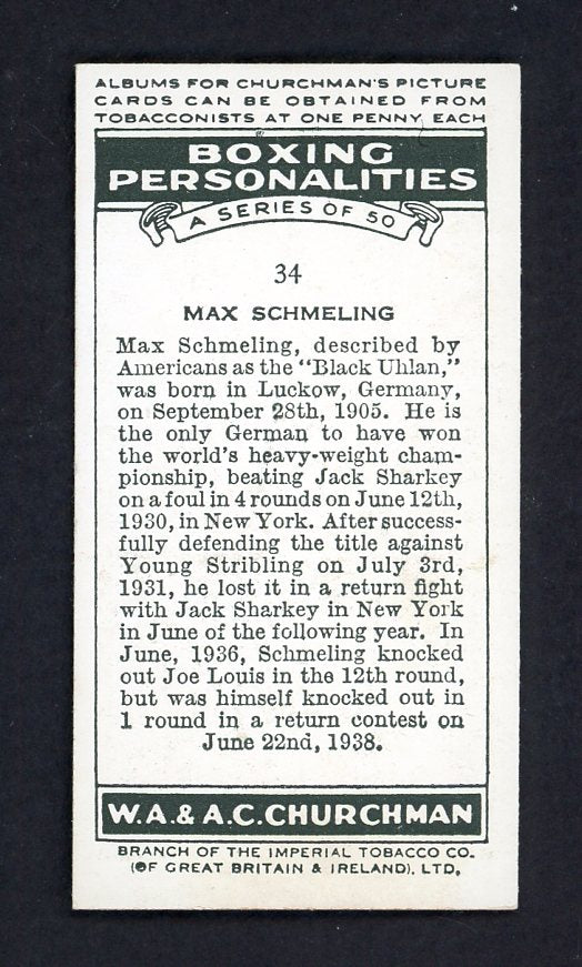 1938 Churchman #034 Max Schmeling Boxer EX-MT 557269