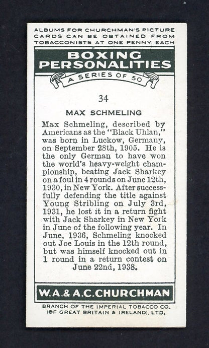 1938 Churchman #034 Max Schmeling Boxer EX-MT 557269