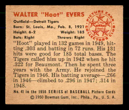 1950 Bowman Baseball #041 Hoot Evers Tigers EX+/EX-MT 557280