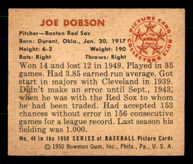 1950 Bowman Baseball #044 Joe Dobson Red Sox EX-MT 557282