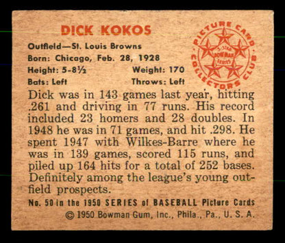 1950 Bowman Baseball #050 Dick Kokos Browns EX+/EX-MT 557286