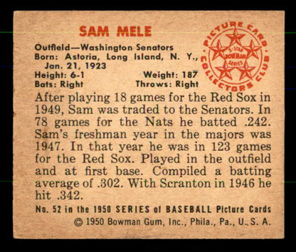1950 Bowman Baseball #052 Sam Mele Senators EX-MT 557288