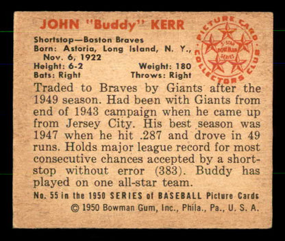 1950 Bowman Baseball #055 Buddy Kerr Braves EX-MT 557291
