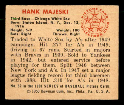 1950 Bowman Baseball #092 Hank Majeski White Sox EX-MT 557302