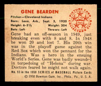 1950 Bowman Baseball #093 Gene Bearden Indians EX-MT 557303