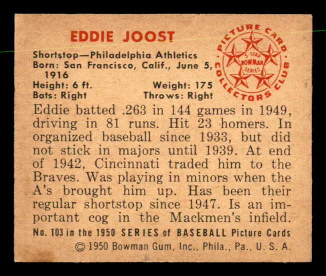 1950 Bowman Baseball #103 Eddie Joost A's EX-MT 557305