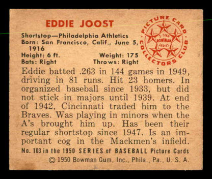 1950 Bowman Baseball #103 Eddie Joost A's EX-MT 557305