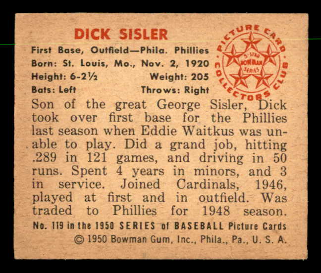 1950 Bowman Baseball #119 Dick Sisler Phillies EX-MT 557310