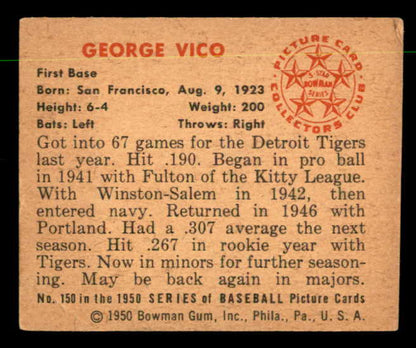 1950 Bowman Baseball #150 George Vico Tigers EX-MT 557324