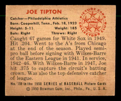 1950 Bowman Baseball #159 Joe Tipton A's EX-MT 557327