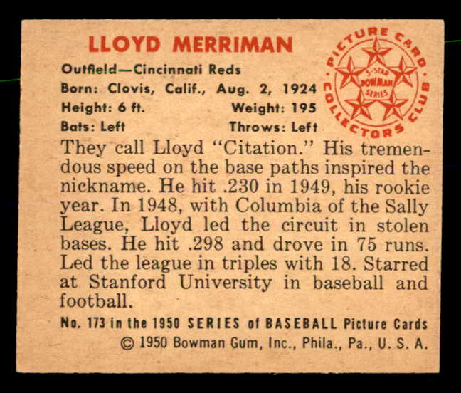 1950 Bowman Baseball #173 Lloyd Merriman Reds EX-MT 557331