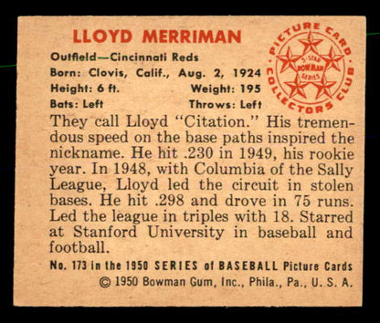 1950 Bowman Baseball #173 Lloyd Merriman Reds EX-MT 557331