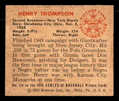 1950 Bowman Baseball #174 Hank Thompson Giants EX-MT 557332