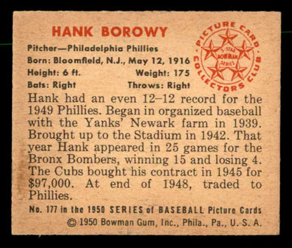 1950 Bowman Baseball #177 Hank Borowy Phillies EX-MT 557334