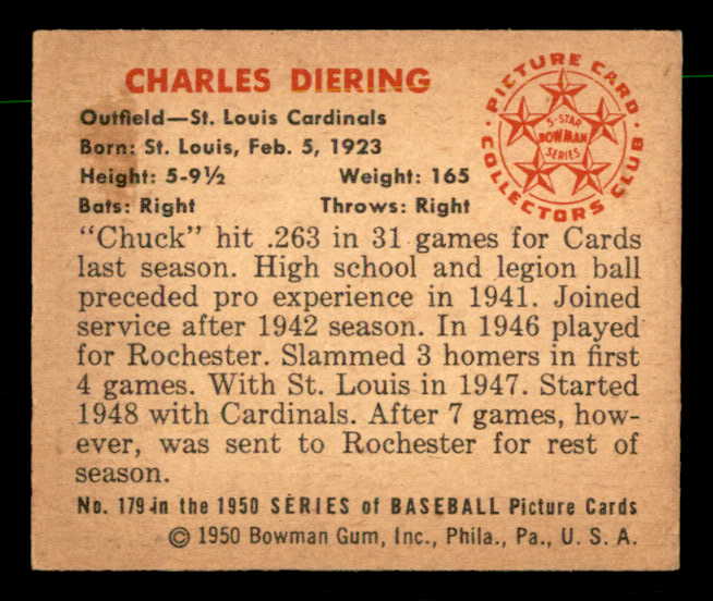 1950 Bowman Baseball #179 Chuck Diering Cardinals EX-MT 557336