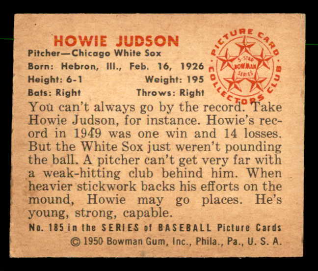 1950 Bowman Baseball #185 Howie Judson White Sox EX-MT 557339