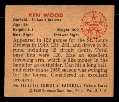 1950 Bowman Baseball #190 Ken Wood Browns EX-MT 557342