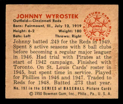 1950 Bowman Baseball #197 Johnny Wyrostek Reds EX-MT 557347