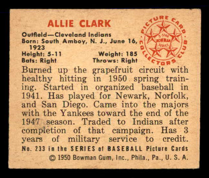 1950 Bowman Baseball #233 Allie Clark Indians EX-MT 557368