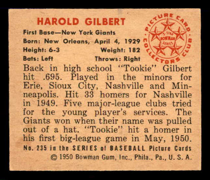 1950 Bowman Baseball #235 Tookie Gilbert Giants EX-MT 557370