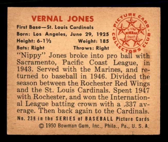 1950 Bowman Baseball #238 Nippy Jones Cardinals EX-MT 557372