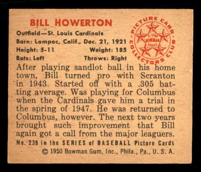1950 Bowman Baseball #239 Bill Howerton Cardinals EX-MT 557373